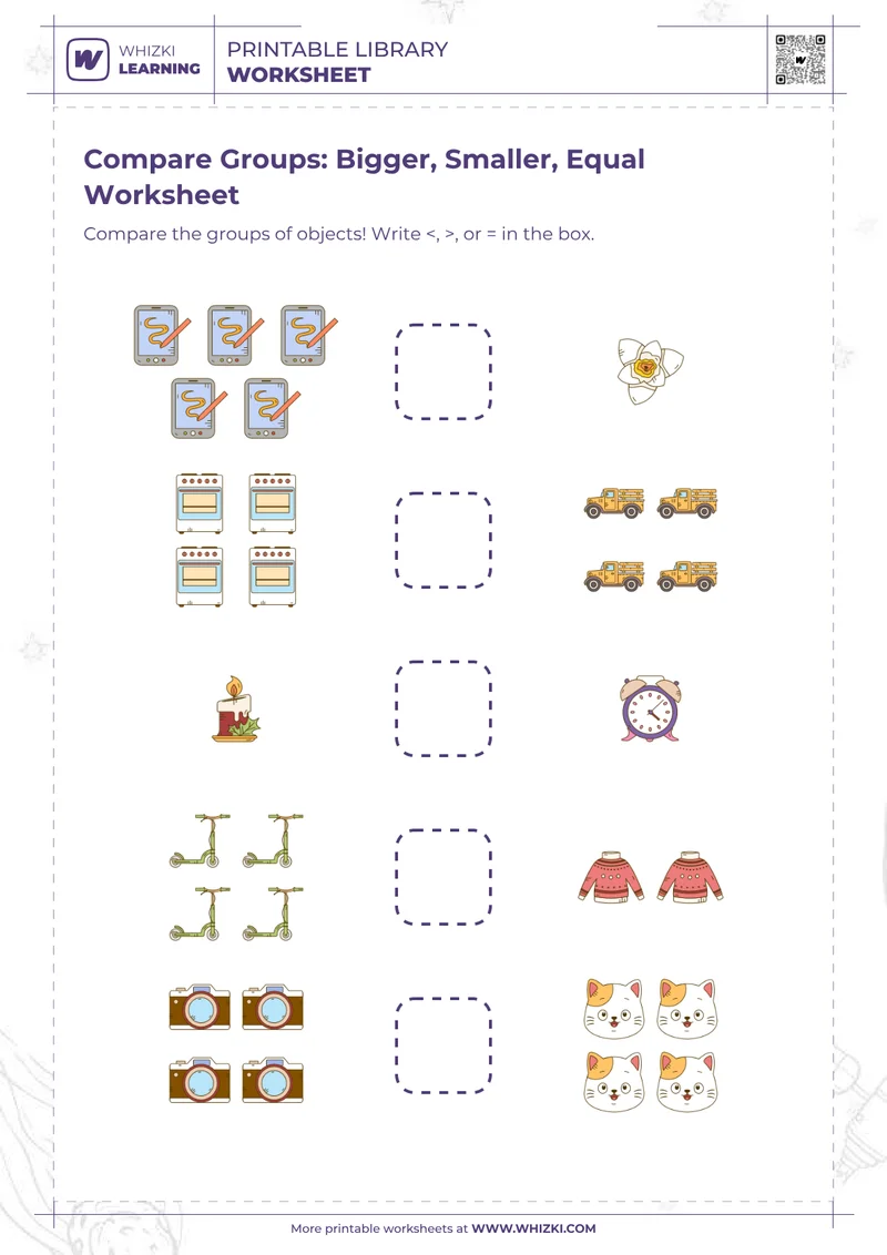 Compare Groups: Bigger, Smaller, Equal Worksheet