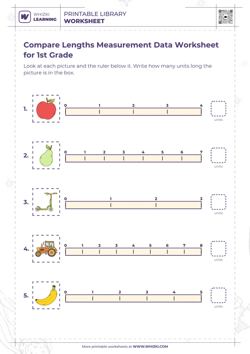 Compare Lengths Measurement Data Worksheet for 1st Grade