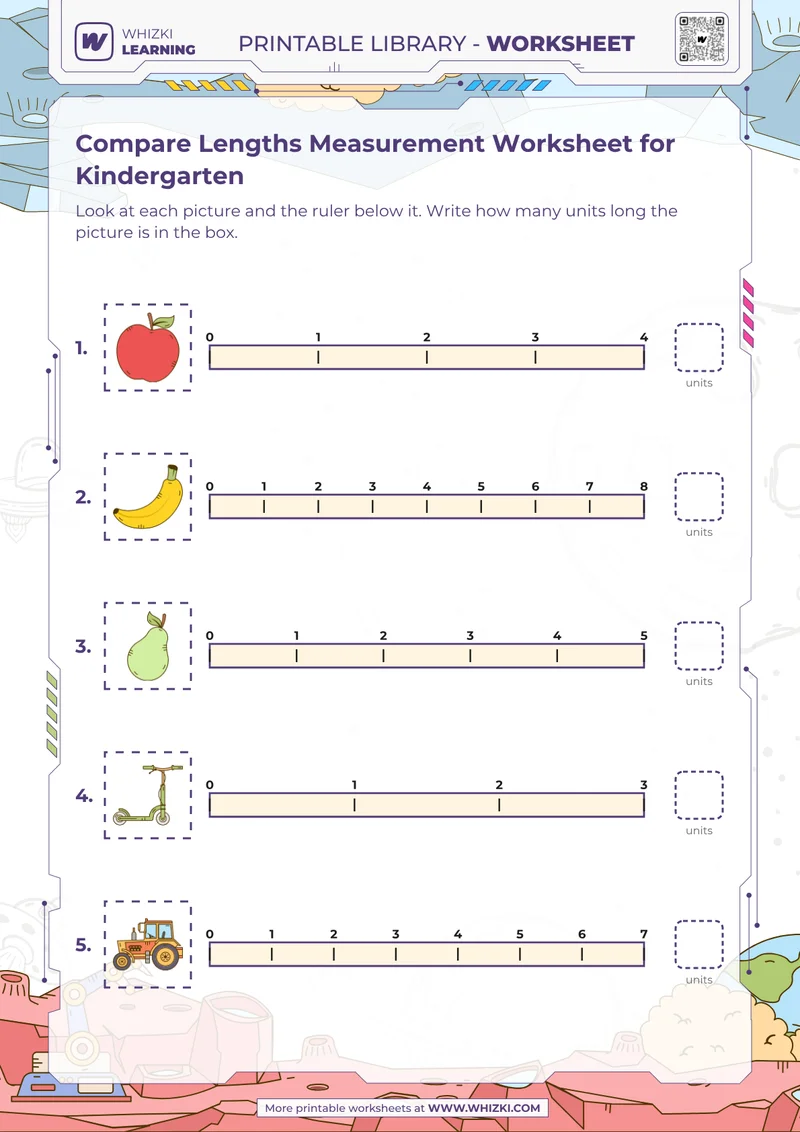 Compare Lengths Measurement Worksheet for Kindergarten