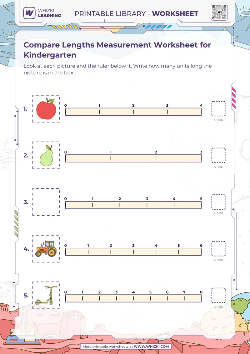 Compare Lengths Measurement Worksheet for Kindergarten