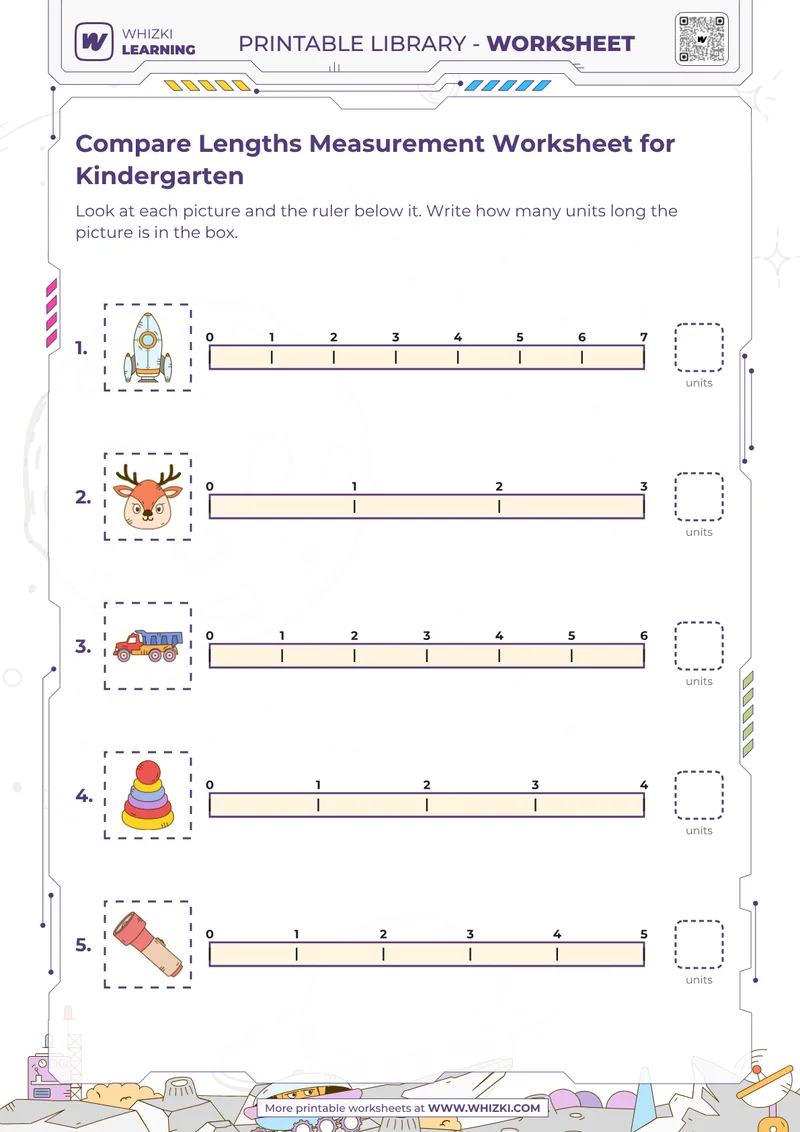 Compare Lengths Measurement Worksheet for Kindergarten
