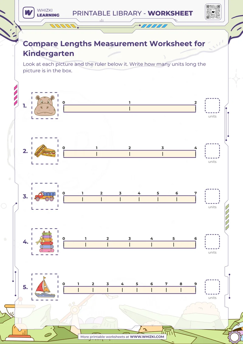 Compare Lengths Measurement Worksheet for Kindergarten