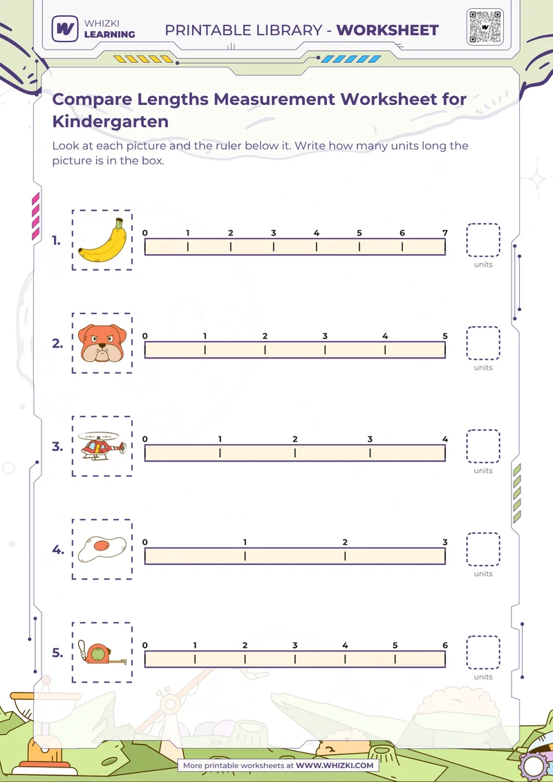 Compare Lengths Measurement Worksheet for Kindergarten