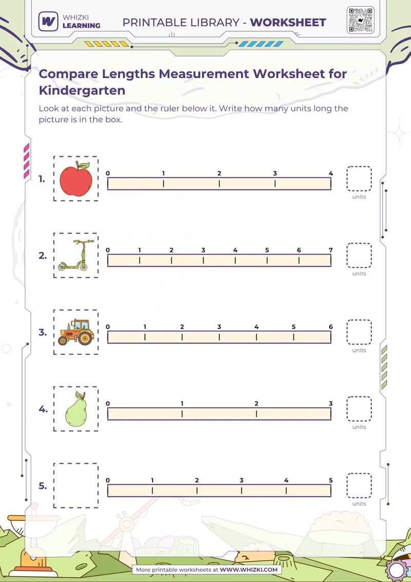Compare Lengths Measurement Worksheet for Kindergarten