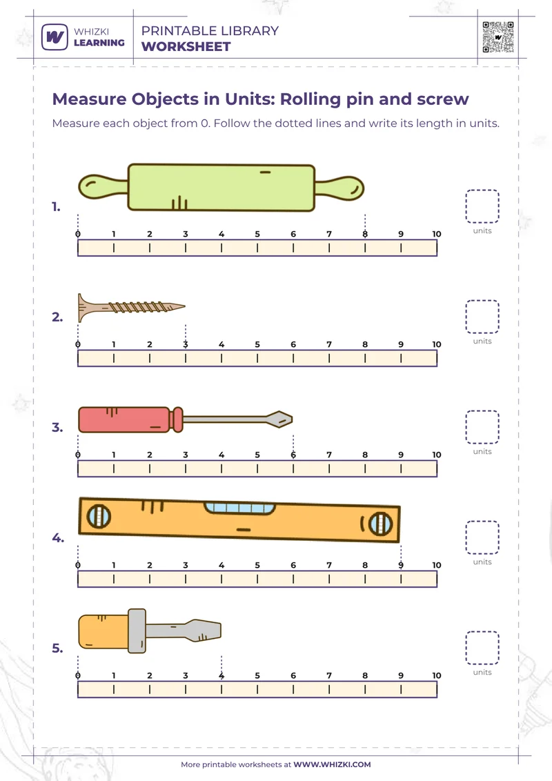 Measure Objects in Units: Rolling pin and screw