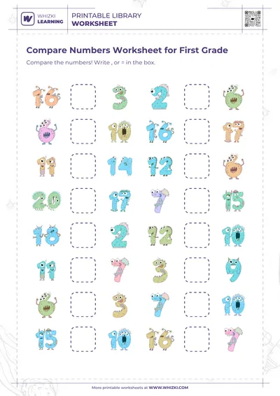 Compare Numbers Worksheet for First Grade