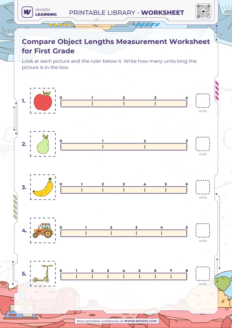 Compare Object Lengths Measurement Worksheet for First Grade