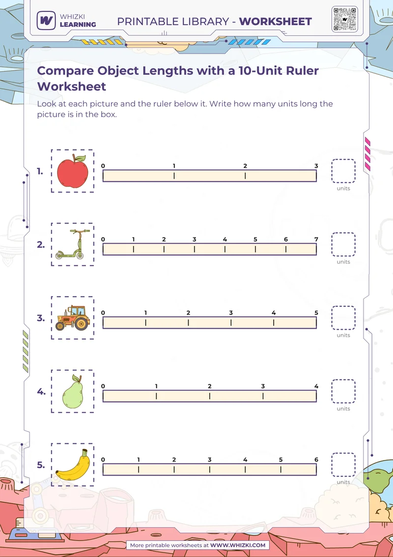 Compare Object Lengths with a 10-Unit Ruler Worksheet