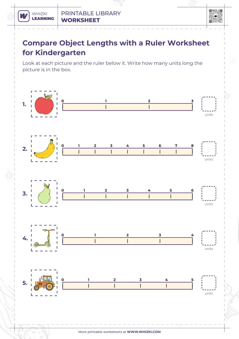 Compare Object Lengths with a Ruler Worksheet for Kindergarten