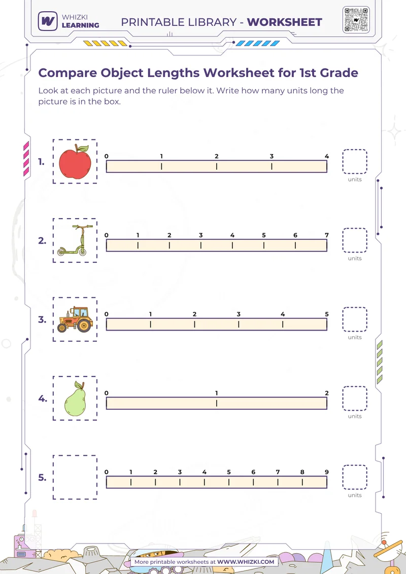 Compare Object Lengths Worksheet for 1st Grade