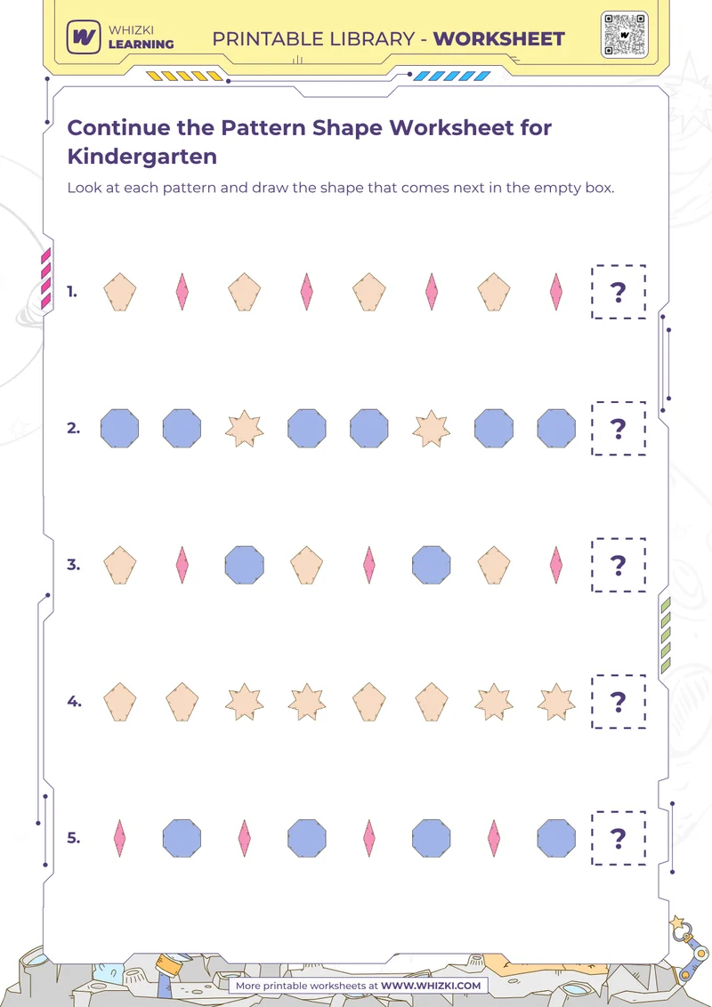 Continue the Pattern Shape Worksheet for Kindergarten