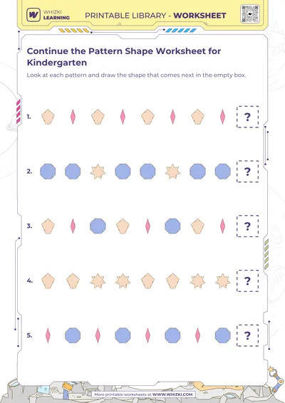 Continue the Pattern Shape Worksheet for Kindergarten