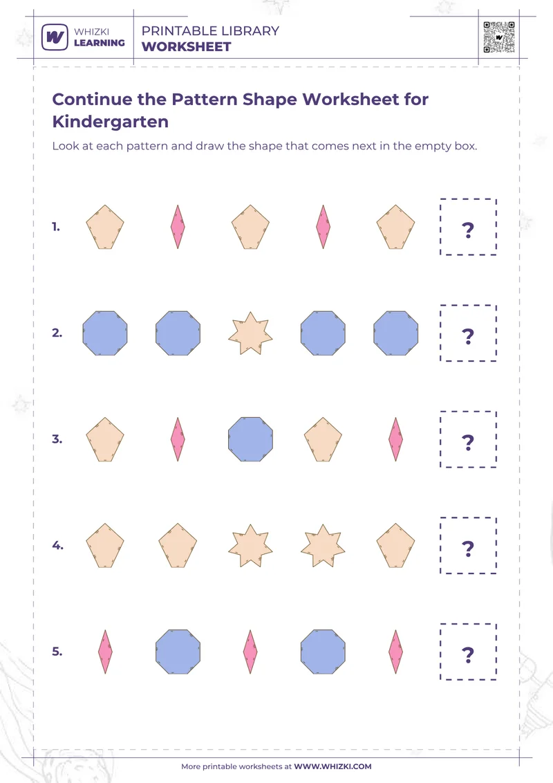 Continue the Pattern Shape Worksheet for Kindergarten