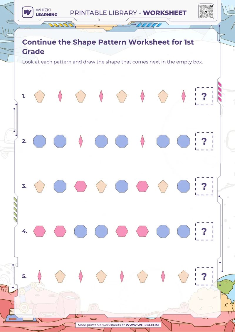 Continue the Shape Pattern Worksheet for 1st Grade