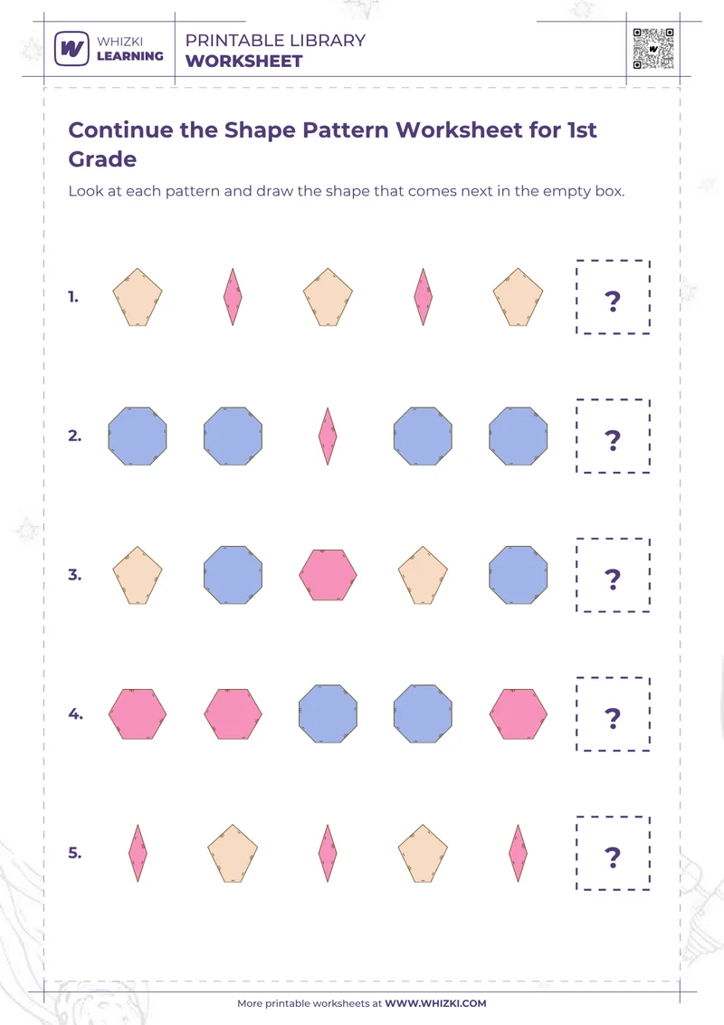 Continue the Shape Pattern Worksheet for 1st Grade