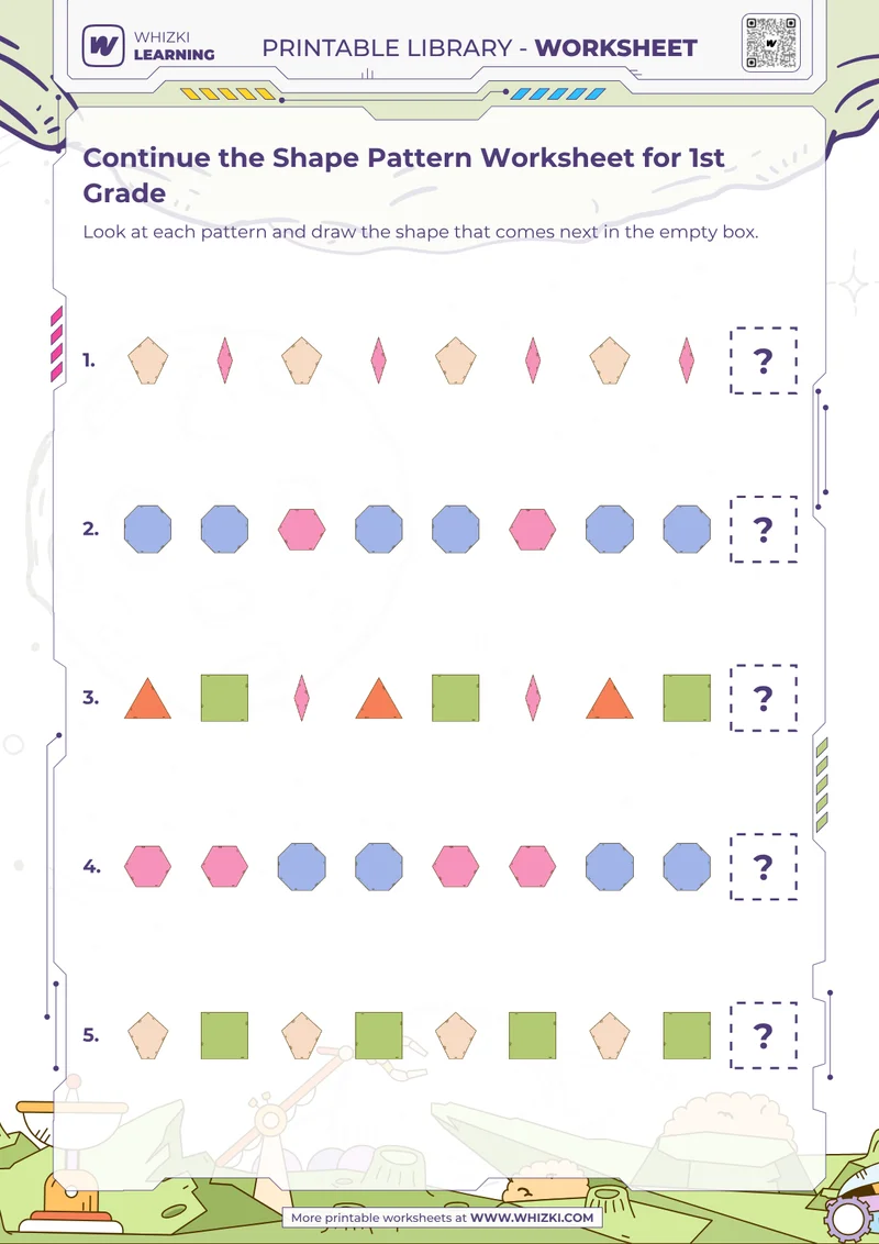 Continue the Shape Pattern Worksheet for 1st Grade