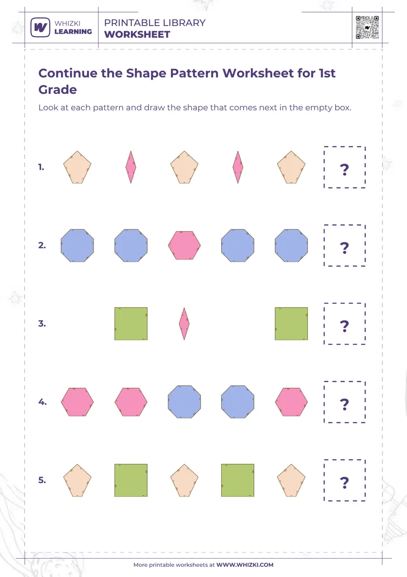 Continue the Shape Pattern Worksheet for 1st Grade
