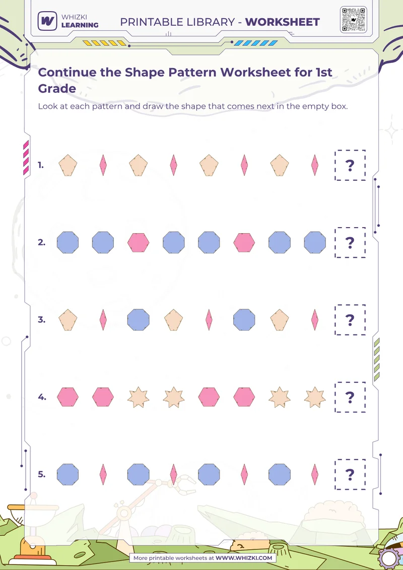 Continue the Shape Pattern Worksheet for 1st Grade