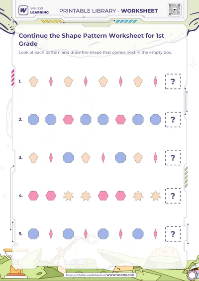 Continue the Shape Pattern Worksheet for 1st Grade