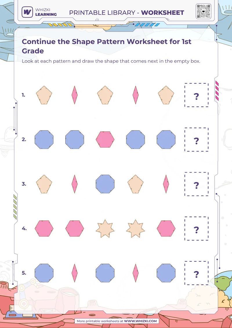 Continue the Shape Pattern Worksheet for 1st Grade