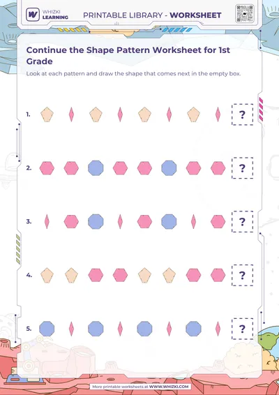 Continue the Shape Pattern Worksheet for 1st Grade