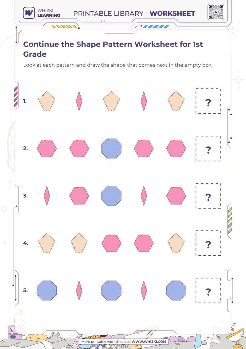 Continue the Shape Pattern Worksheet for 1st Grade