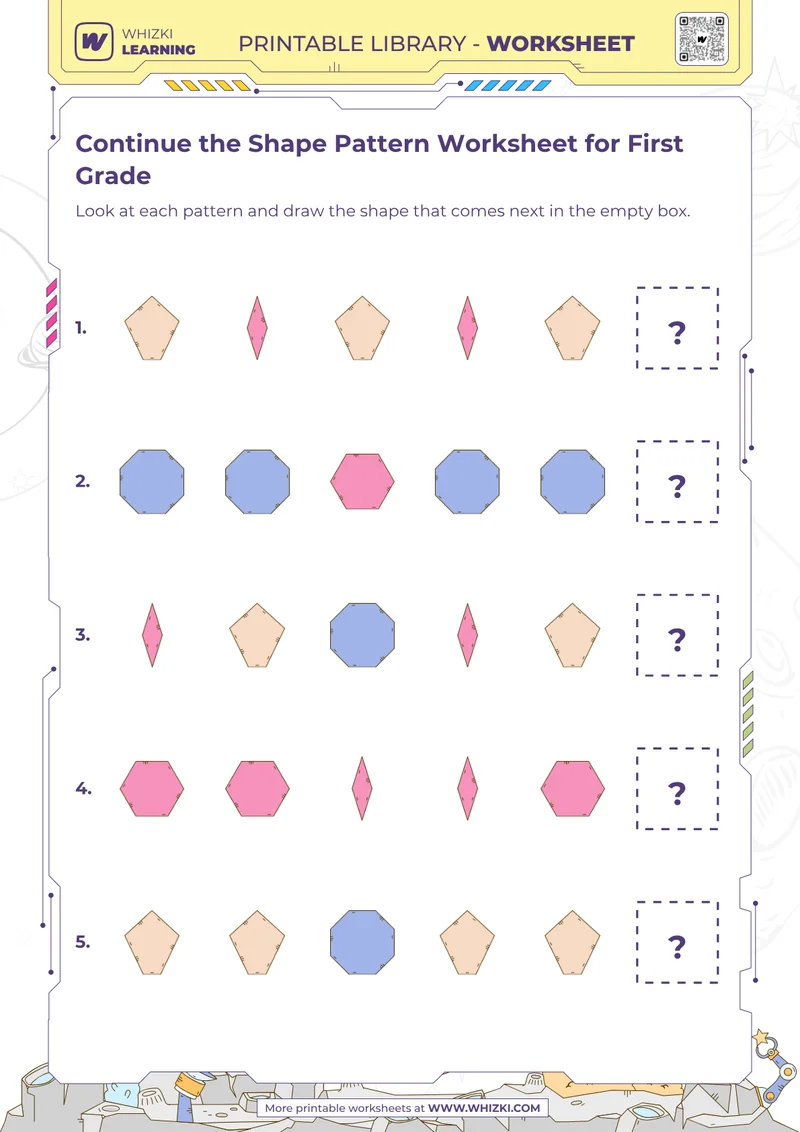 Continue the Shape Pattern Worksheet for First Grade