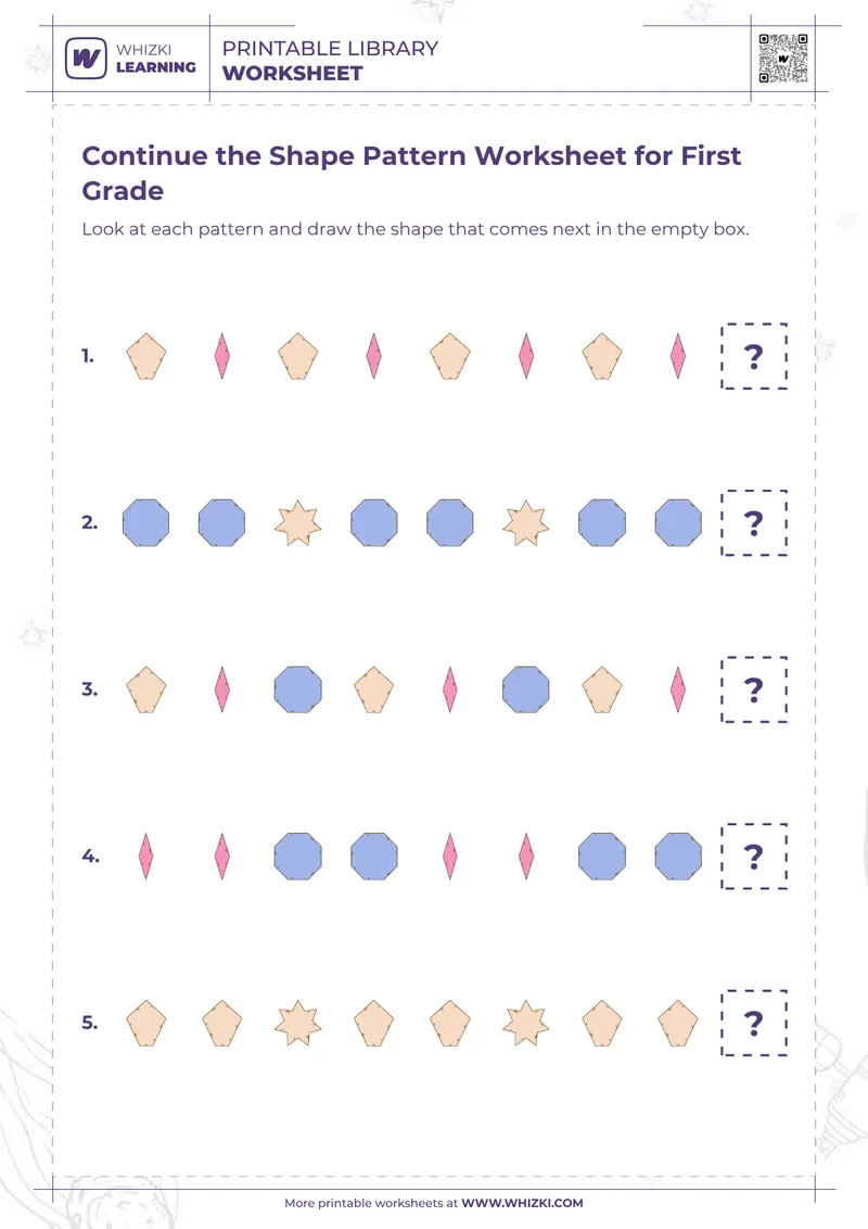 Continue the Shape Pattern Worksheet for First Grade