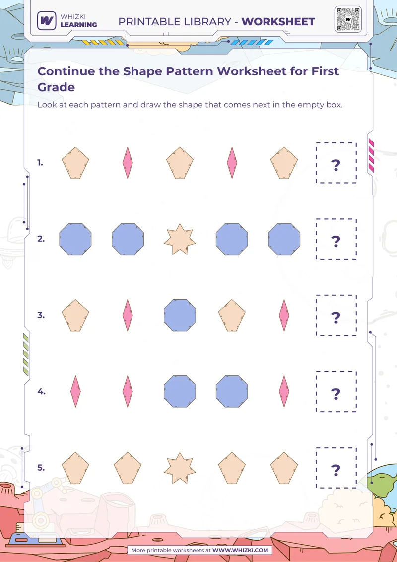 Continue the Shape Pattern Worksheet for First Grade