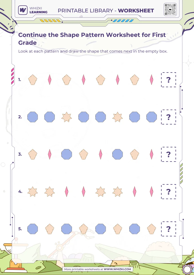 Continue the Shape Pattern Worksheet for First Grade