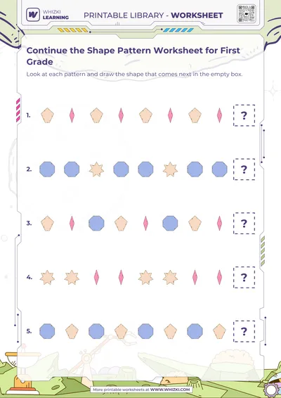 Continue the Shape Pattern Worksheet for First Grade