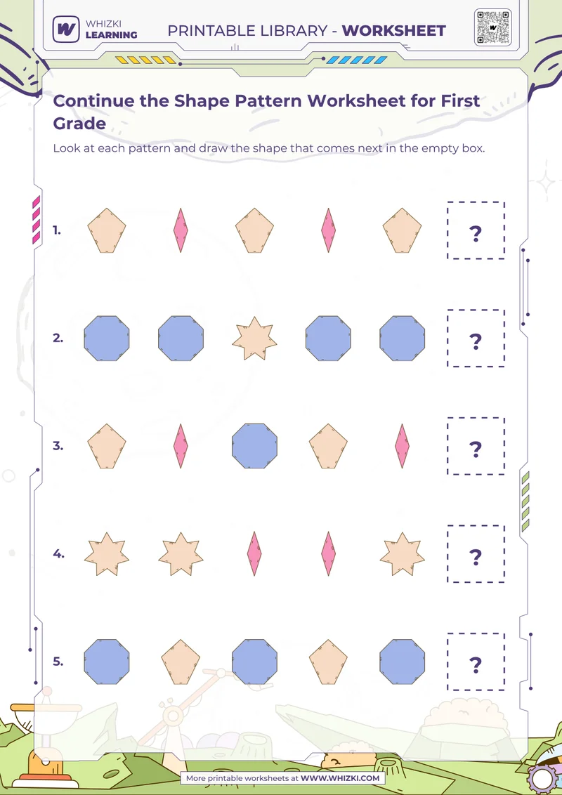 Continue the Shape Pattern Worksheet for First Grade