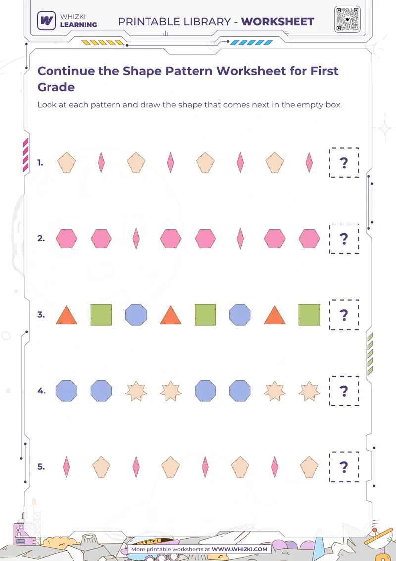 Continue the Shape Pattern Worksheet for First Grade