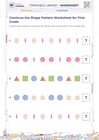 Continue the Shape Pattern Worksheet for First Grade