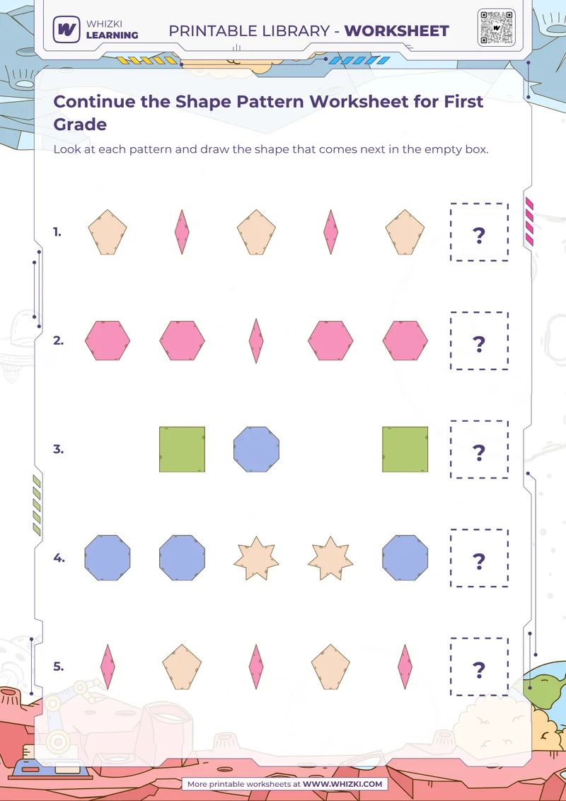 Continue the Shape Pattern Worksheet for First Grade