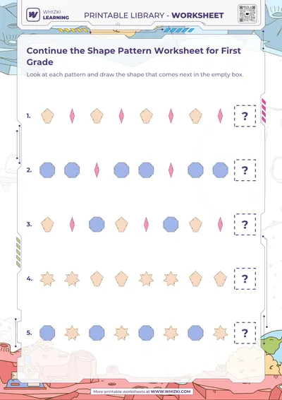Continue the Shape Pattern Worksheet for First Grade