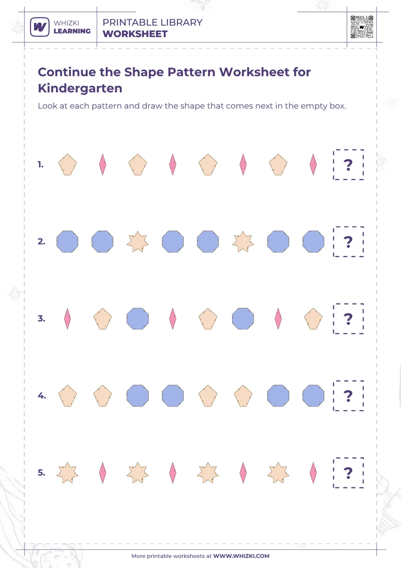 Continue the Shape Pattern Worksheet for Kindergarten