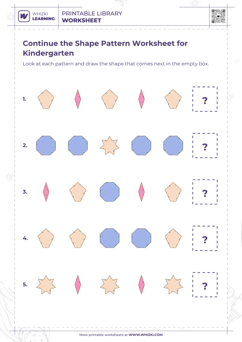 Continue the Shape Pattern Worksheet for Kindergarten