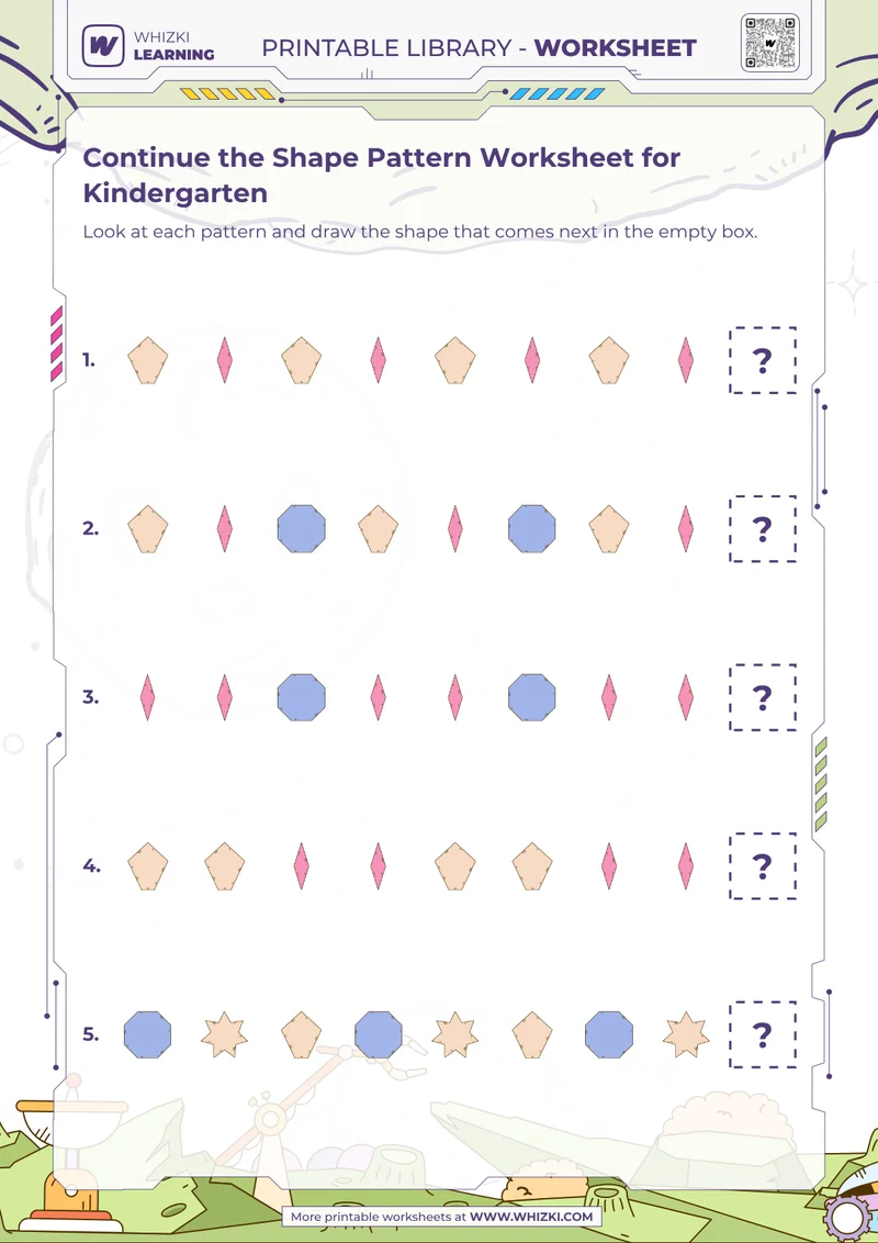 Continue the Shape Pattern Worksheet for Kindergarten