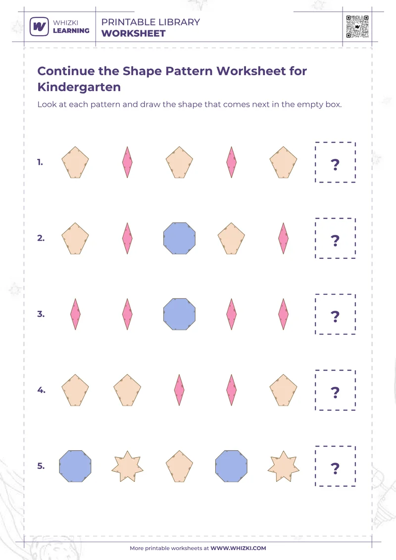 Continue the Shape Pattern Worksheet for Kindergarten