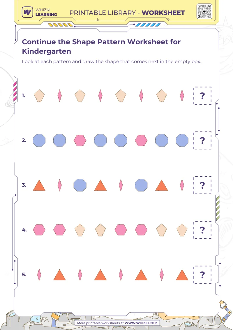 Continue the Shape Pattern Worksheet for Kindergarten