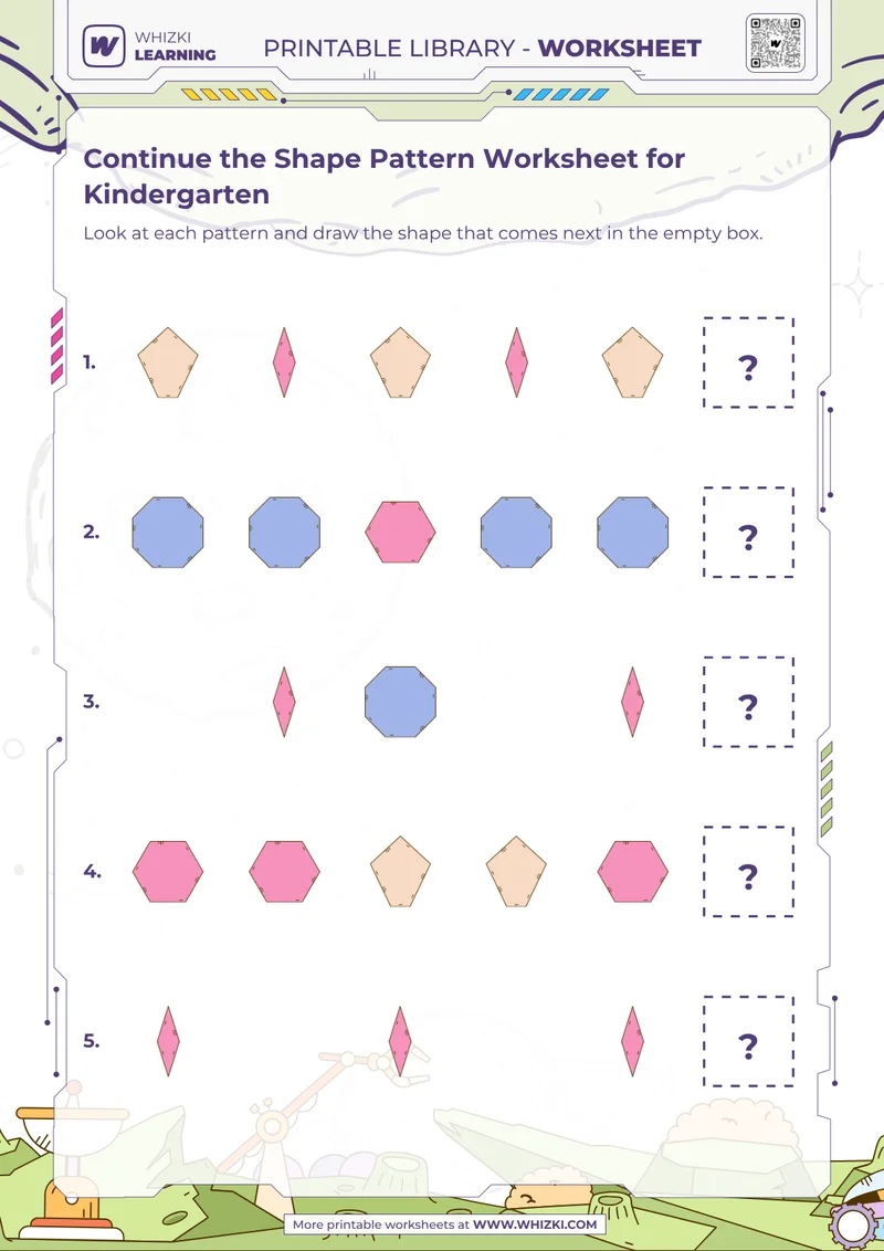 Continue the Shape Pattern Worksheet for Kindergarten
