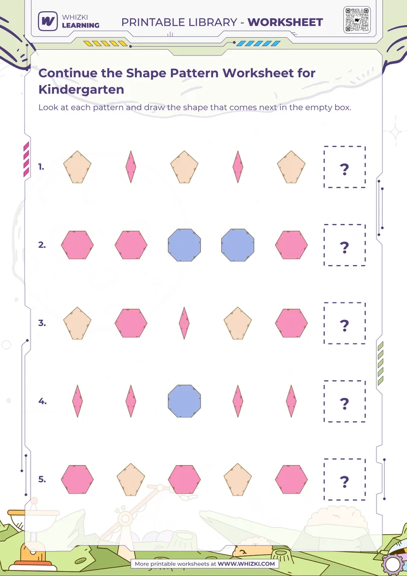 Continue the Shape Pattern Worksheet for Kindergarten