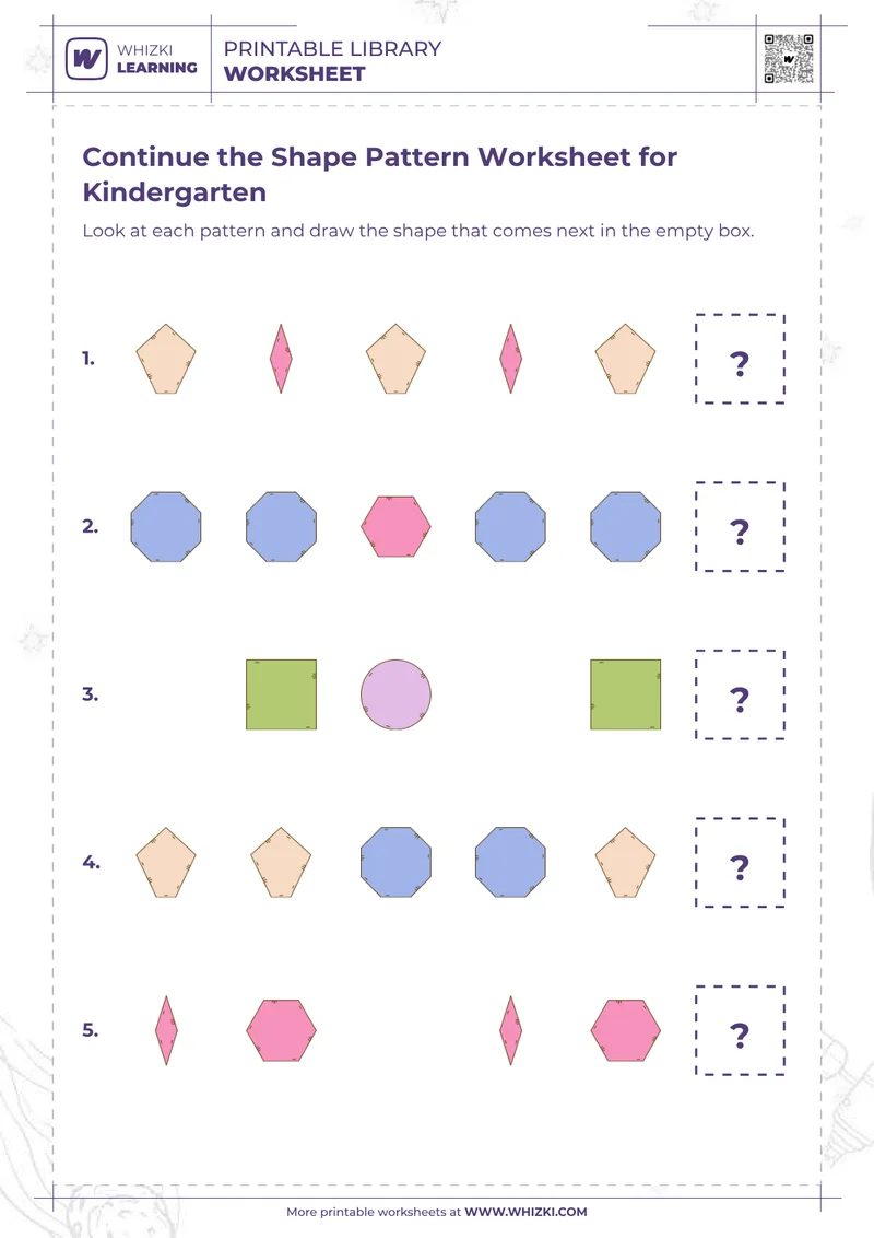 Continue the Shape Pattern Worksheet for Kindergarten