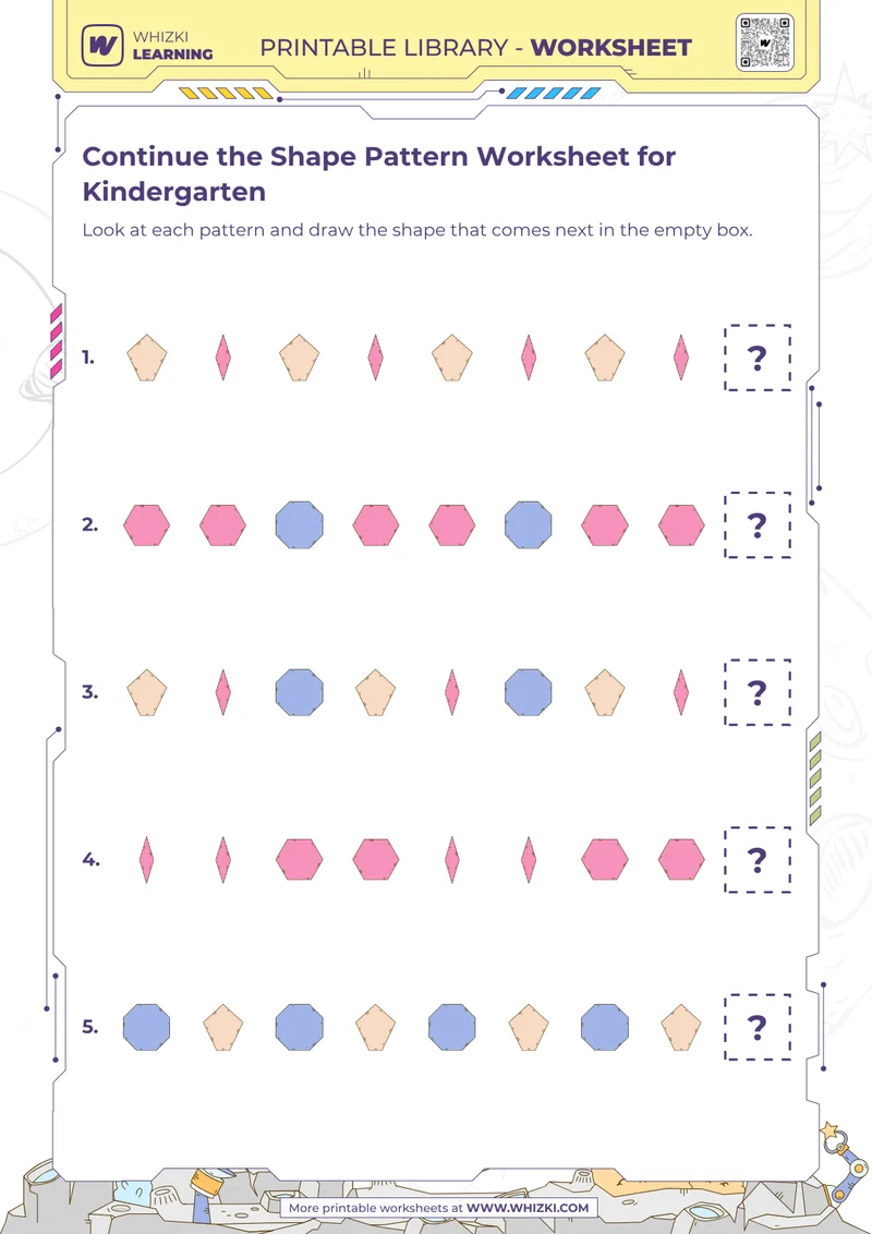 Continue the Shape Pattern Worksheet for Kindergarten