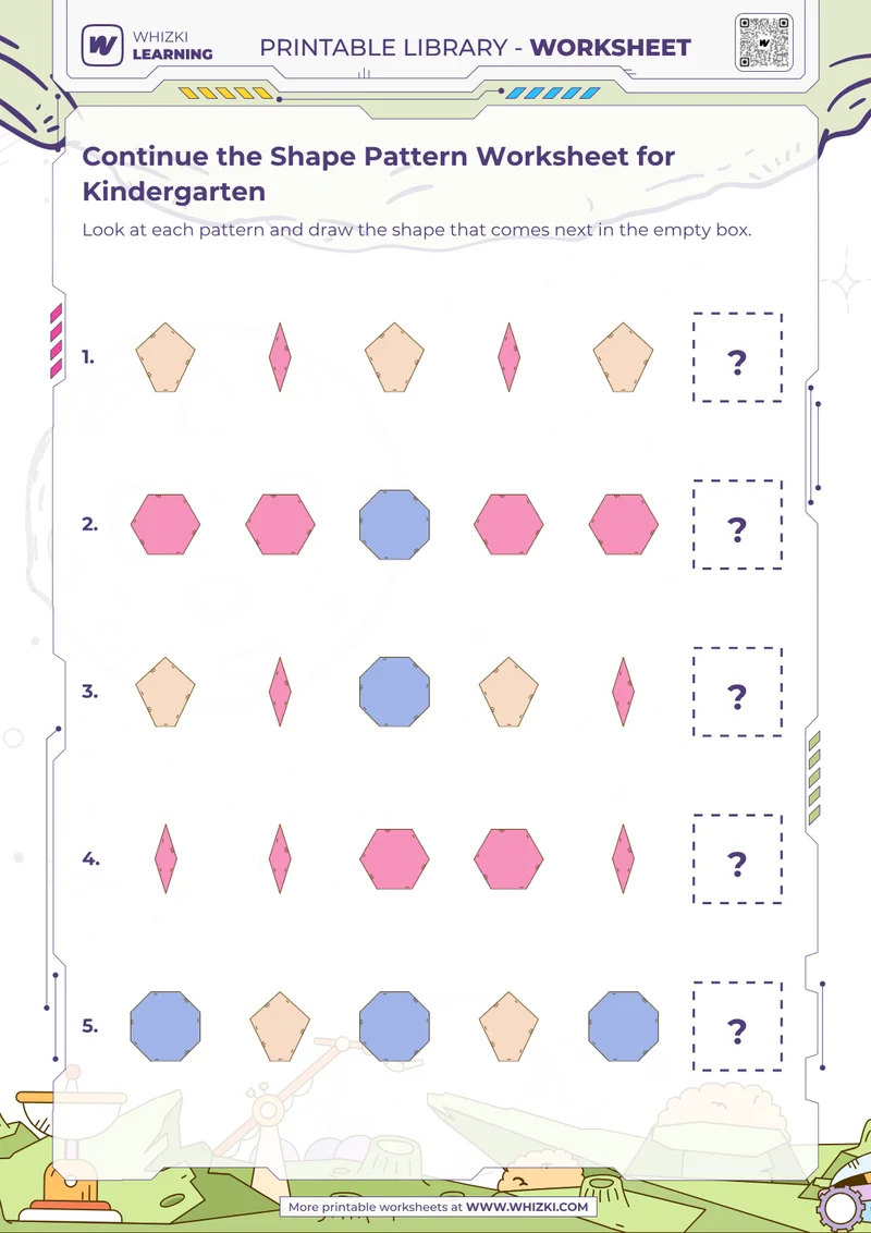 Continue the Shape Pattern Worksheet for Kindergarten