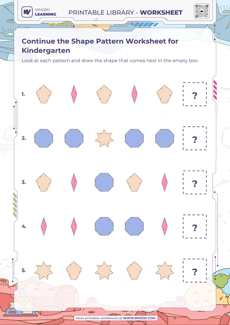 Continue the Shape Pattern Worksheet for Kindergarten