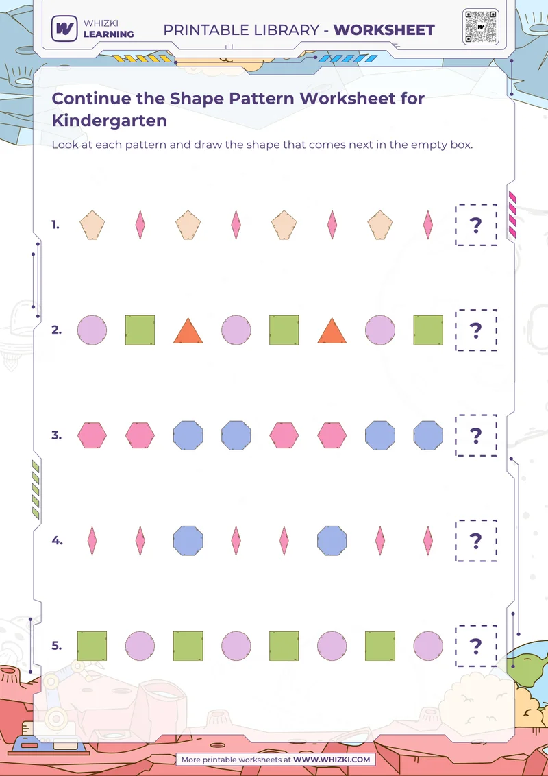 Continue the Shape Pattern Worksheet for Kindergarten