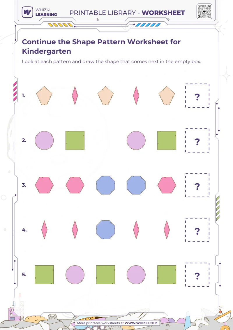 Continue the Shape Pattern Worksheet for Kindergarten