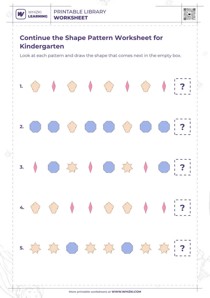 Continue the Shape Pattern Worksheet for Kindergarten